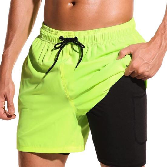 Men Summer Shorts Elastic Waist Adjustable Drawstring Beach Shorts with Pockets Double Layer Work Gym Athletic Shorts