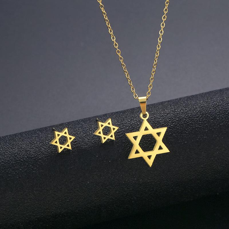 Hip Hop Geometric Necklace And Earrings Set For Women High Gloss Jewelry Set