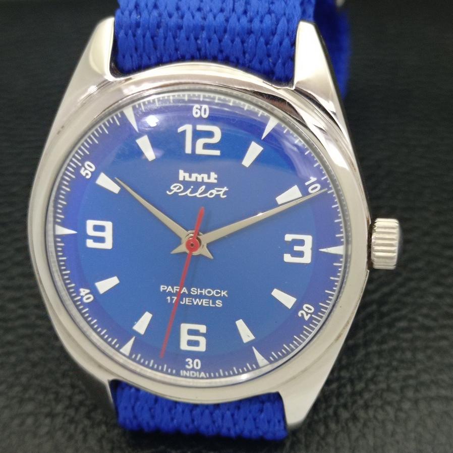 HMT PILOT AUTHENTIC INDIAN MENS MANUAL WINDING BLUE DIAL WATCH A600049-5 N101-a600049