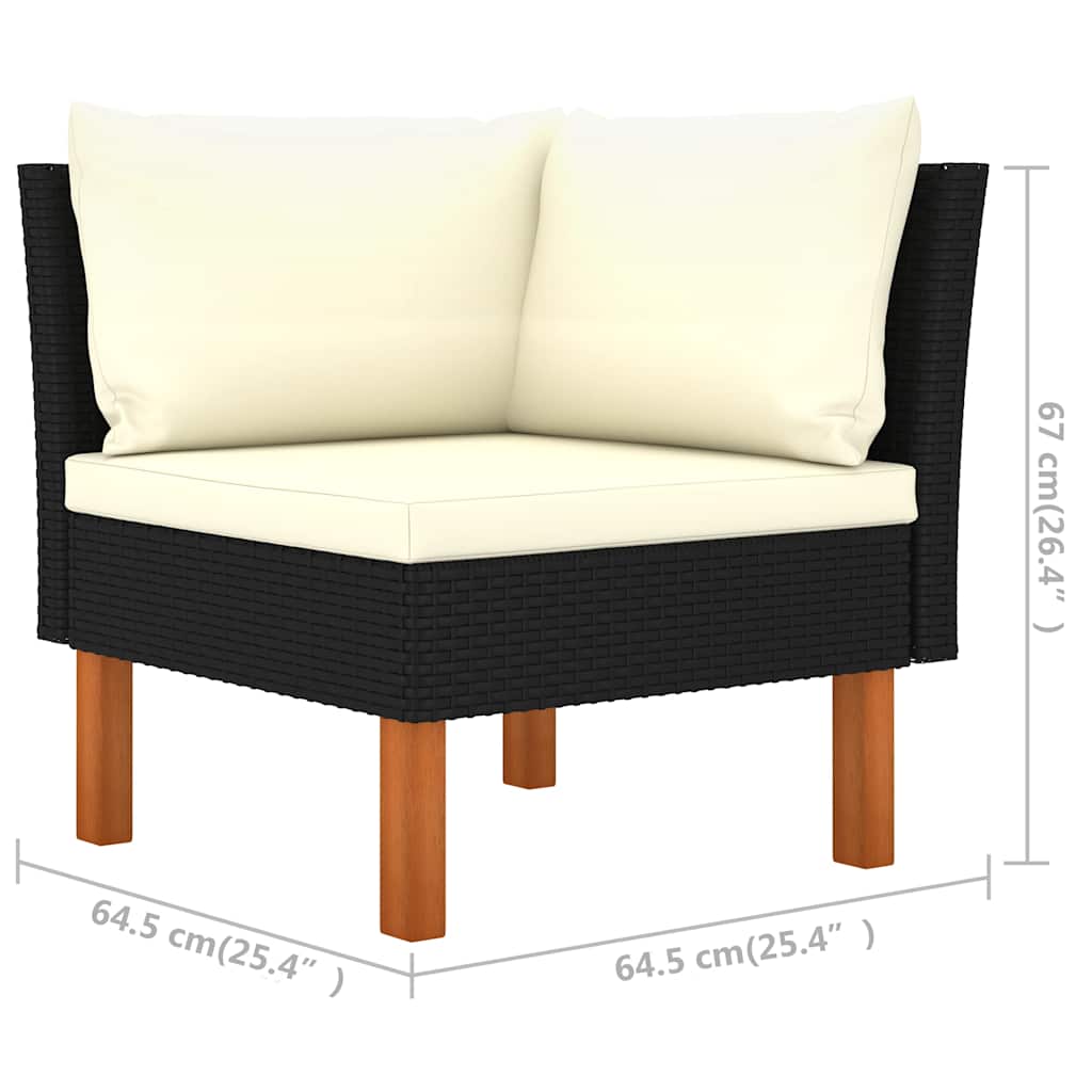 9 Piece Garden Lounge Set Poly Rattan & Eucalyptus Wood Black