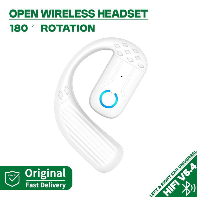 VAORLO Открытая беспроводная гарнитура Bluetooth 5.4 с вращением на 180°, регулируемая, левая и правая, универсальная, с микрофоном, для спорта, бизнеса, музыки, с заушным креплением