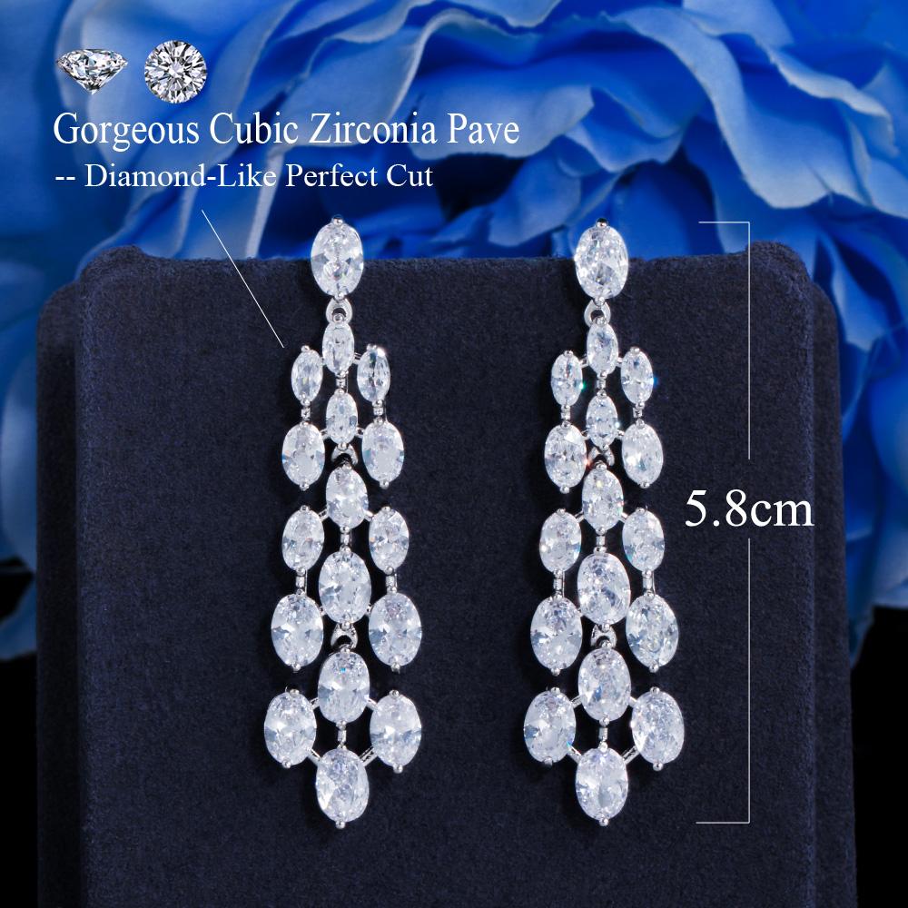 CMM Sparkling Cubic Zirconia Chandelier White Gold Color Drop Earrings