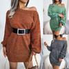 Women's Autumn And Winter Casual Off-the-Shoulder Colorful Knit Sweater Dress