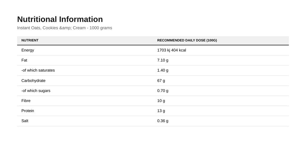 Instant Oats, Cookies & Cream - 1000 grams