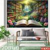 2D Сказочный Баннер Сад Книг, Открытая Книга с Искусством Зачарованного Леса