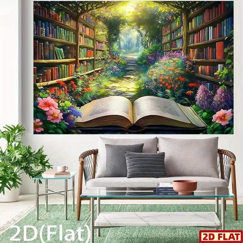 2D Сказочный Баннер Сад Книг, Открытая Книга с Искусством Зачарованного Леса