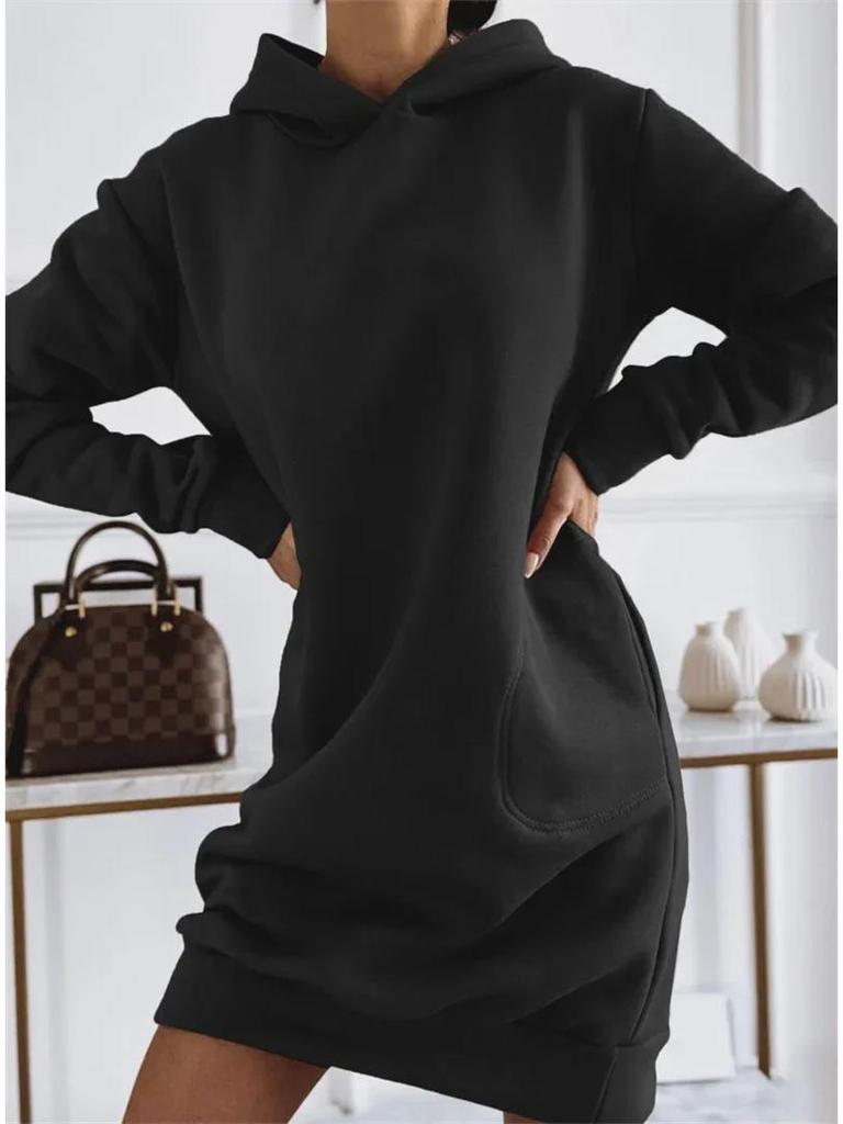 2024 Autumn/Winter Women's Solid Color Hooded Streetwear Loose Sweatshirt