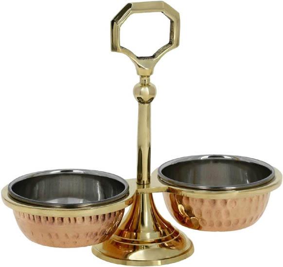 2 Bowl Pickle Serving Set Copper and Steel Restaurant Ware, Tableware