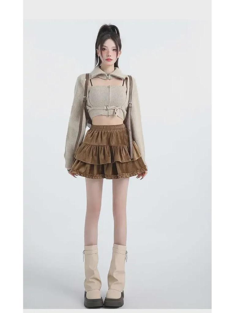 Юбка А-силуэта из бархата в балетном стиле с завышенной талией и оборкой по низу для женщин