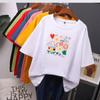 Flower Printed T Shirt Colorful Women Oversized Cotton Summer Tees Soft Female Jumper Top
