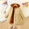 Детская одежда Новая осенне-зимняя куртка-пальто для девочек в британском стиле на одной пуговице с капюшоном