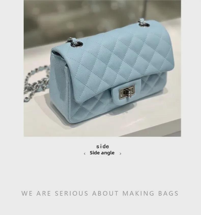 Diamond Flap Genuine Leather Women's Chain Shoulder Bag - Trendy High-Grade Small Square Crossbody for Autumn/Winter