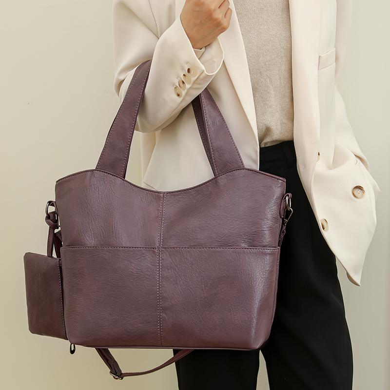Большая сумка, однотонная сумка через плечо, женская кожаная сумка большой емкости