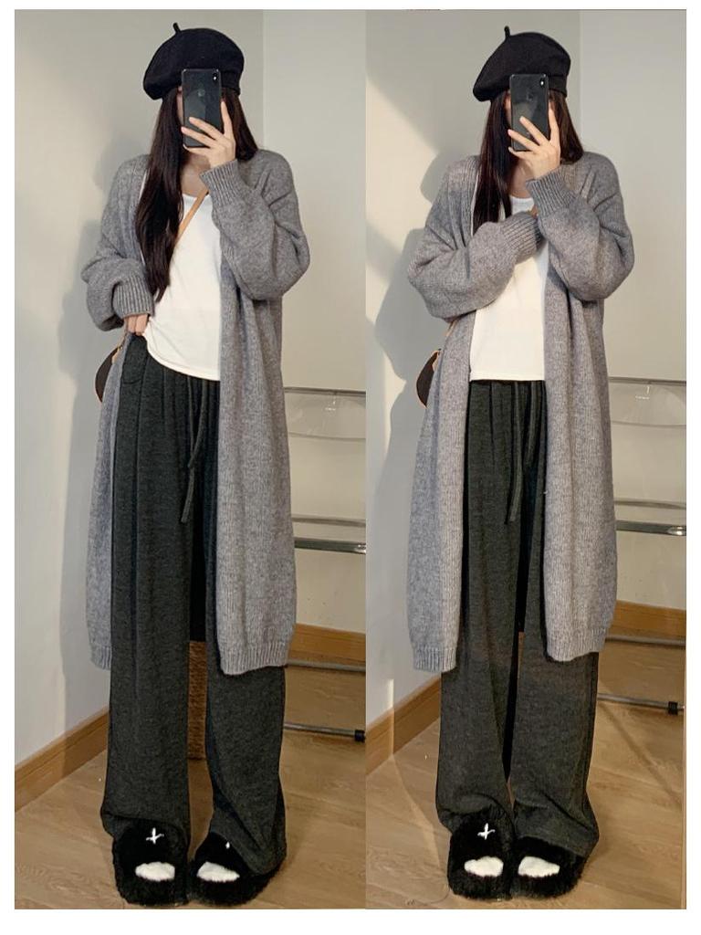 Женские брюки большого размера кофейно-коричневые с широкими штанинами и текстурой липкого риса - Весенне-осенние повседневные длинные брюки свободного кроя