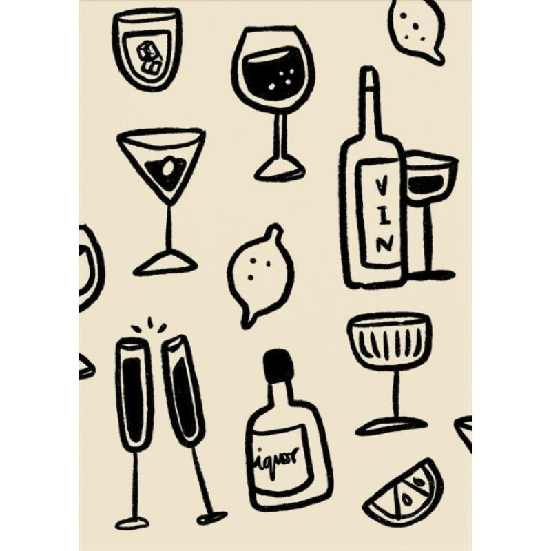Kitchen Alcoholic Beverage Cocktails Abstract Line Art Cheers Poster Canvas Painting Wall Picture Home Kitchen Living Room Decor
