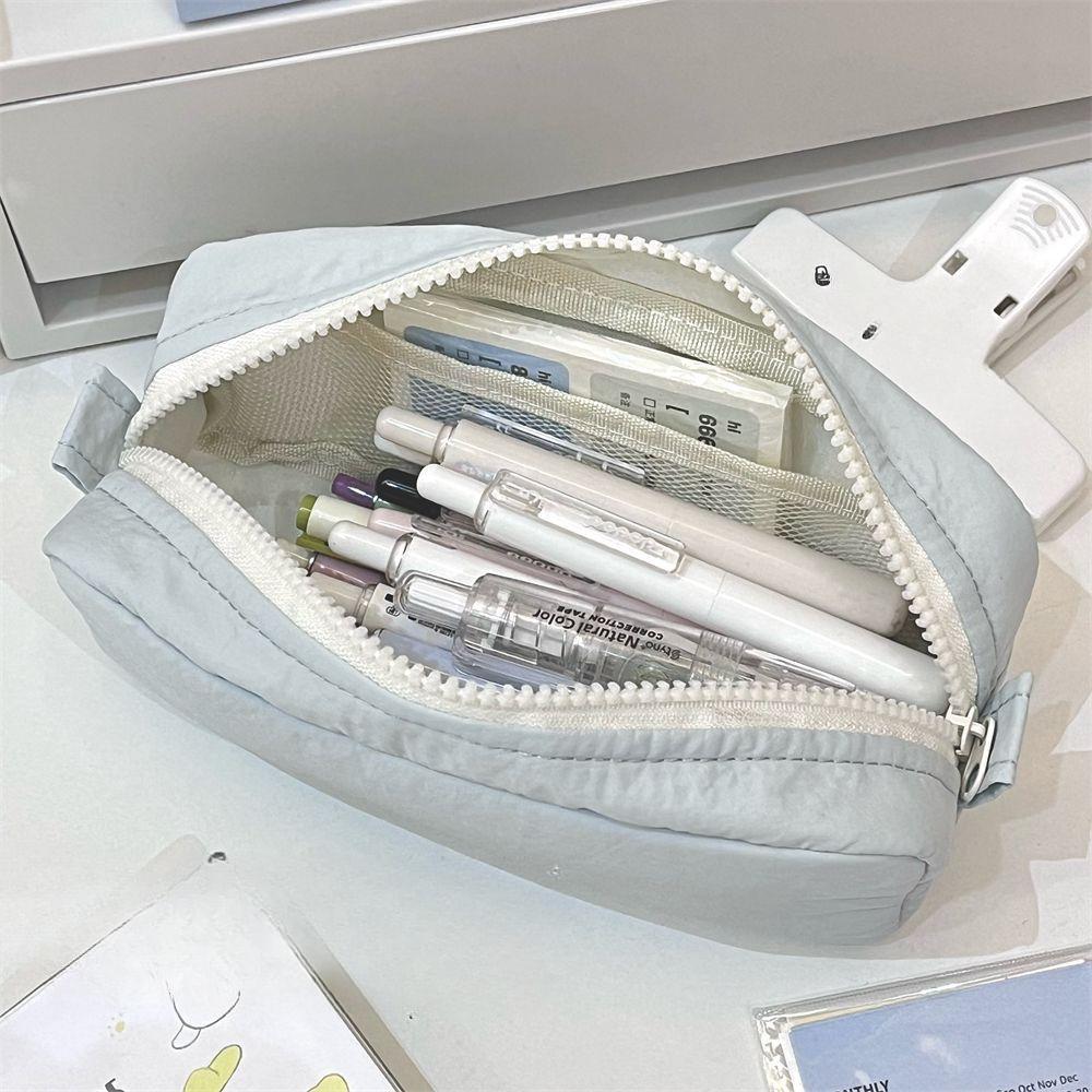 Square Pencil Case High Aesthetic Value Large Capacity Solid Color Stationery Bag Pencil Case for Students