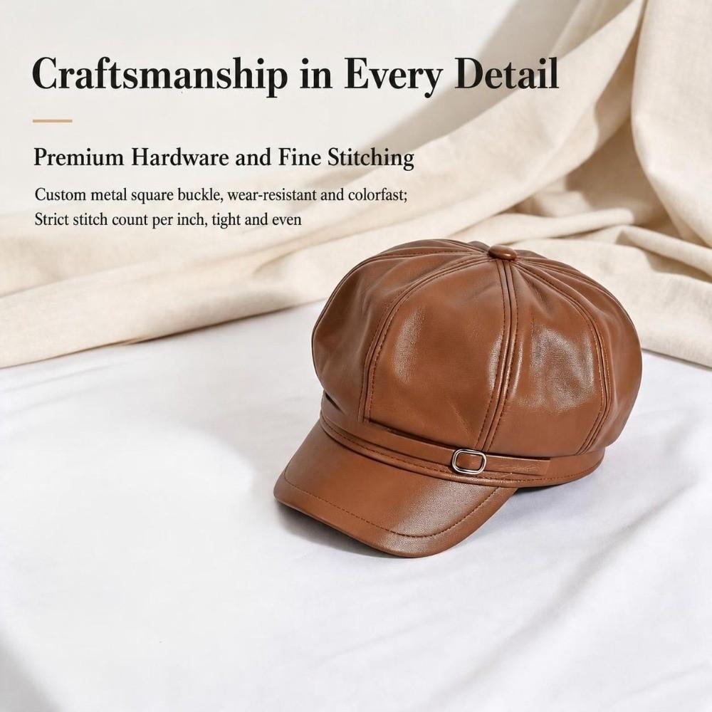 Octagonal Beret Hat Metal Buckle Strap Octagonal Cap Vintage Baker Boy Cap For Women