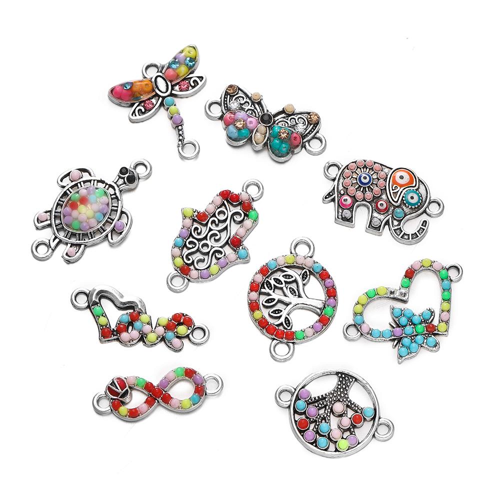 4Pcs Alloy Retro Colored Zircon Drop Oil Pendant Elephant Turtle Pendants For DIY Jewelry Charm Bracelet Handicrafts Accessories