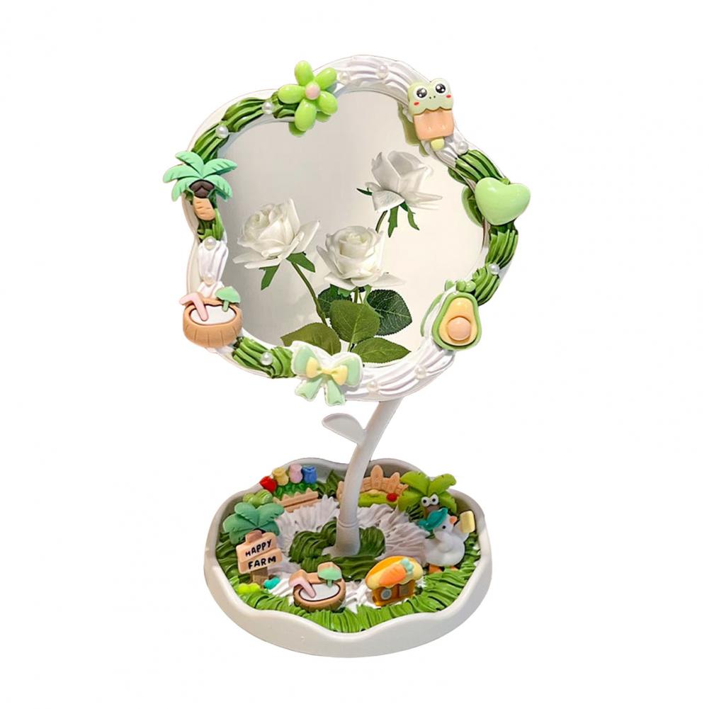 Настольное зеркало с подставкой Зеркало для стола с подносом для хранения Вращающееся косметическое зеркало с подносом для хранения Органайзер с дизайном цветов ручной работы