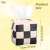 Checkered Tissue Box Cover Square, PU Leather Table Tissue Box Holder Boho Black and Beige Decorative Organizer with Metal Buckle for Vanity