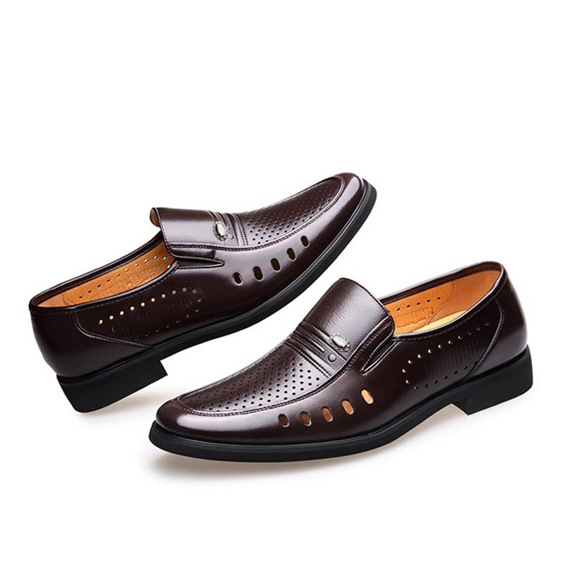 Весенние мужские мокасины из кожи, мужская обувь, летние полые дышащие оксфорды, мужская повседневная обувь, туфли без застежек для мужчин