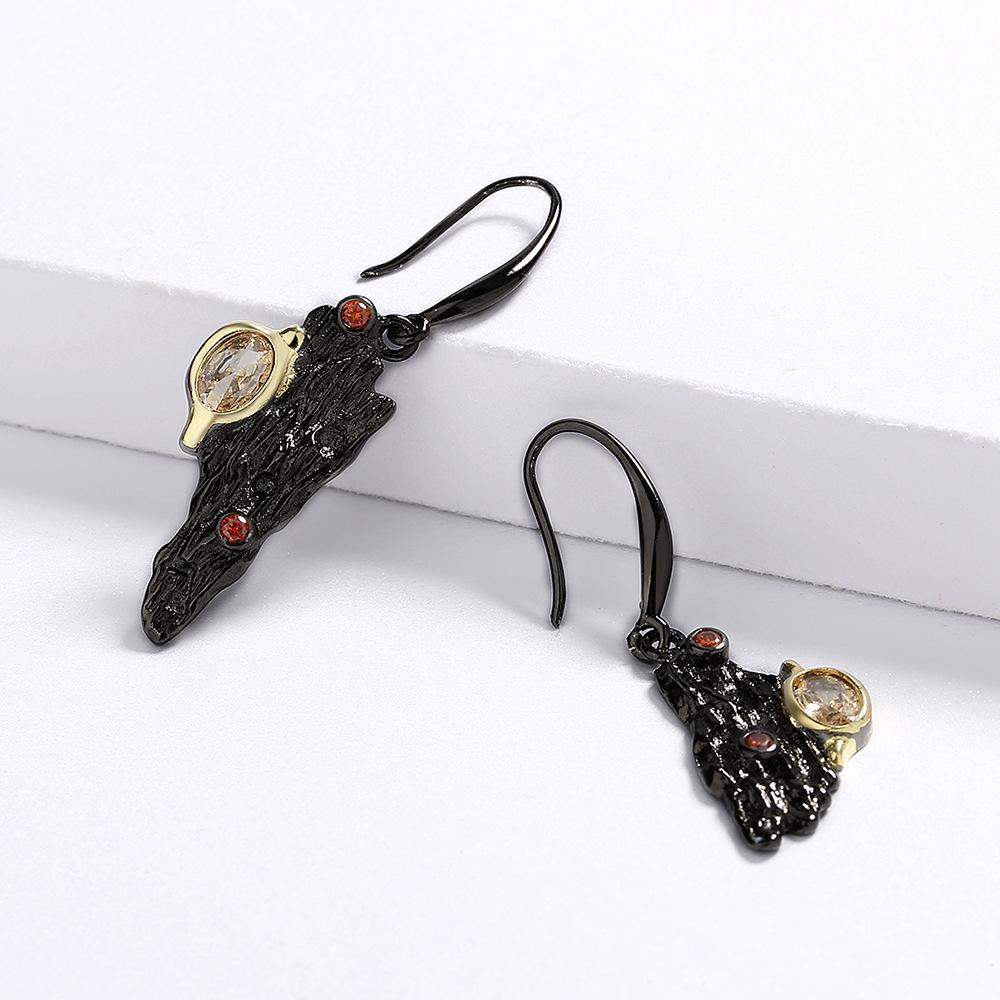 Необычные серьги в богемном стиле с янтарем и цирконием, ювелирные изделия из черного золота, асимметричные женские серьги, креативные ювелирные изделия, серьги-капли