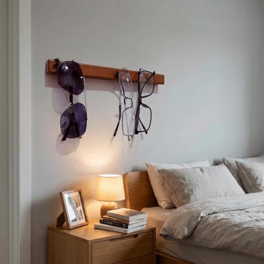 Wall Mounted Sunglasses Storage Rack No Drill Wooden Eyeglass Holder Rectangle Space-Saving Eyeglasses Display Stand Entryway