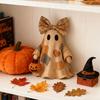 Patchwork Ghost Halloween Decor Handmade Ghost with Pumpkin Bucket And Floral Bow Vintage Tabletop Ornament for Shelf Home Decoration