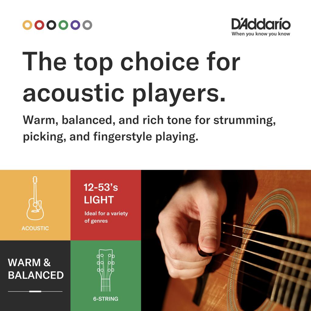 Phosphor Bronze Acoustic Guitar Pack of 10 D'Addario Strings, Medium, .013-.056, EJ17-10P,