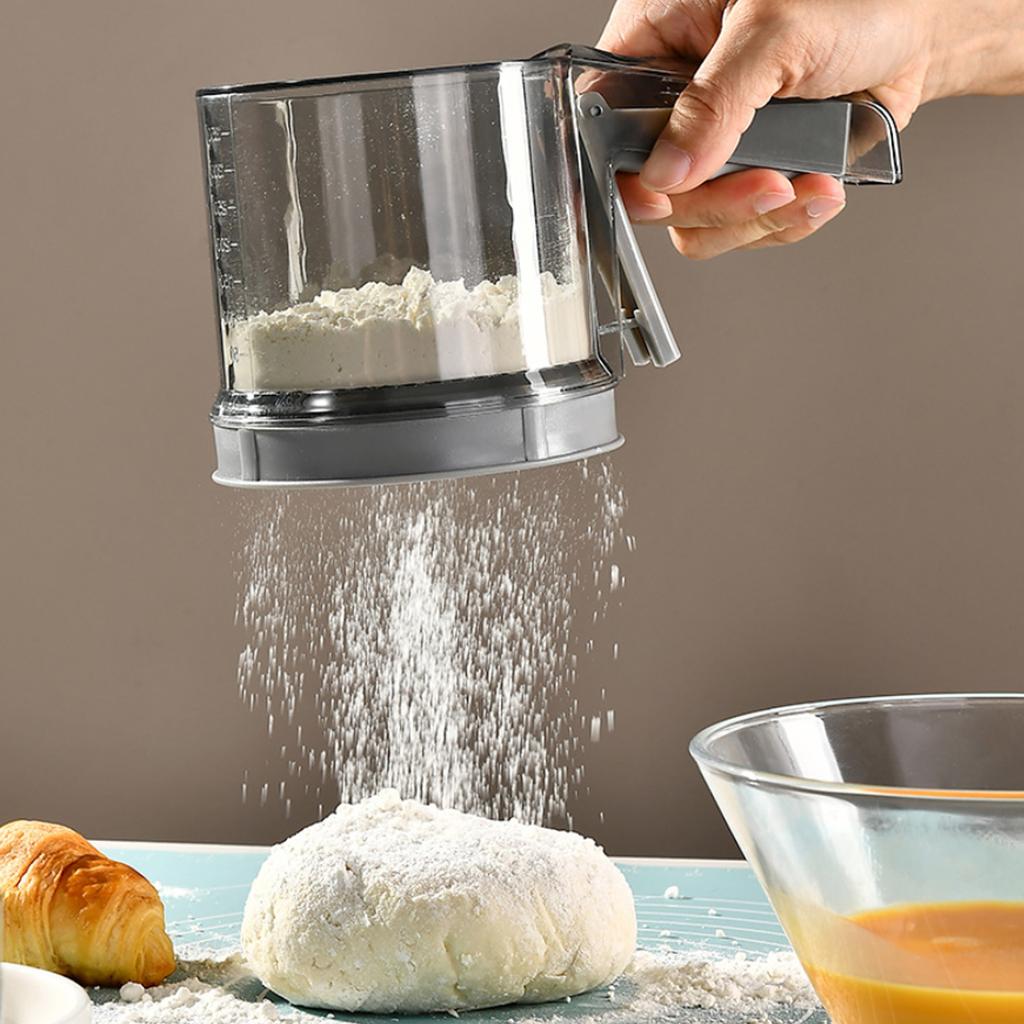  2 Layer Flour Sifter Baking Powder Sieve Stainless Steel Mesh One Hand Squeeze Mechanism for Flour Sugar Powder 