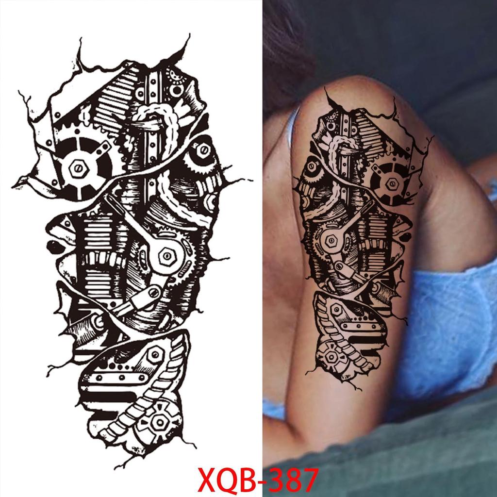 1 PC 210*114MM Cat Geometry Black Temporary Tattoos For Men Women Black Forest Skull Tiger Wolf Tattoo Sticker Evil Devil Arm Tattoo