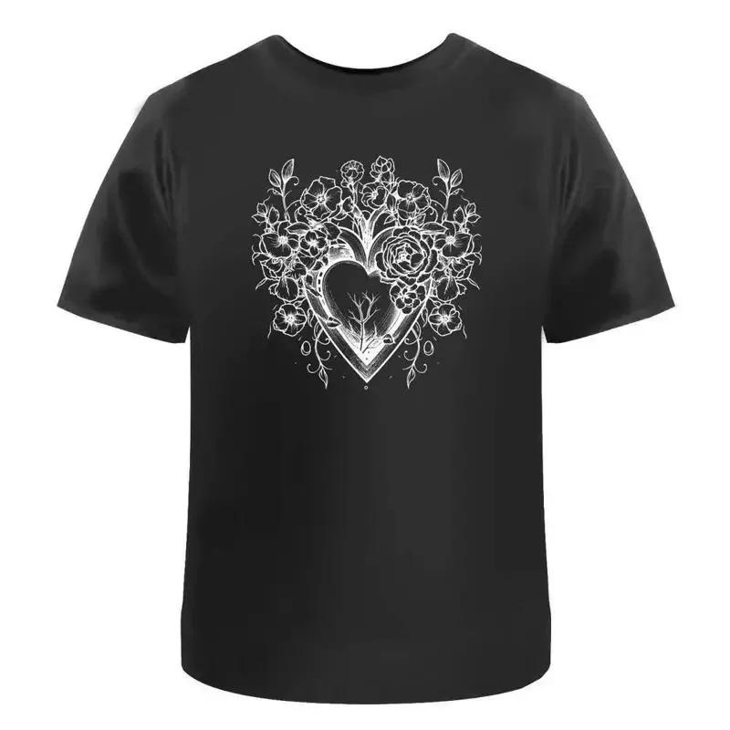 Heart Flowers Cotton T Shirt Ta044854