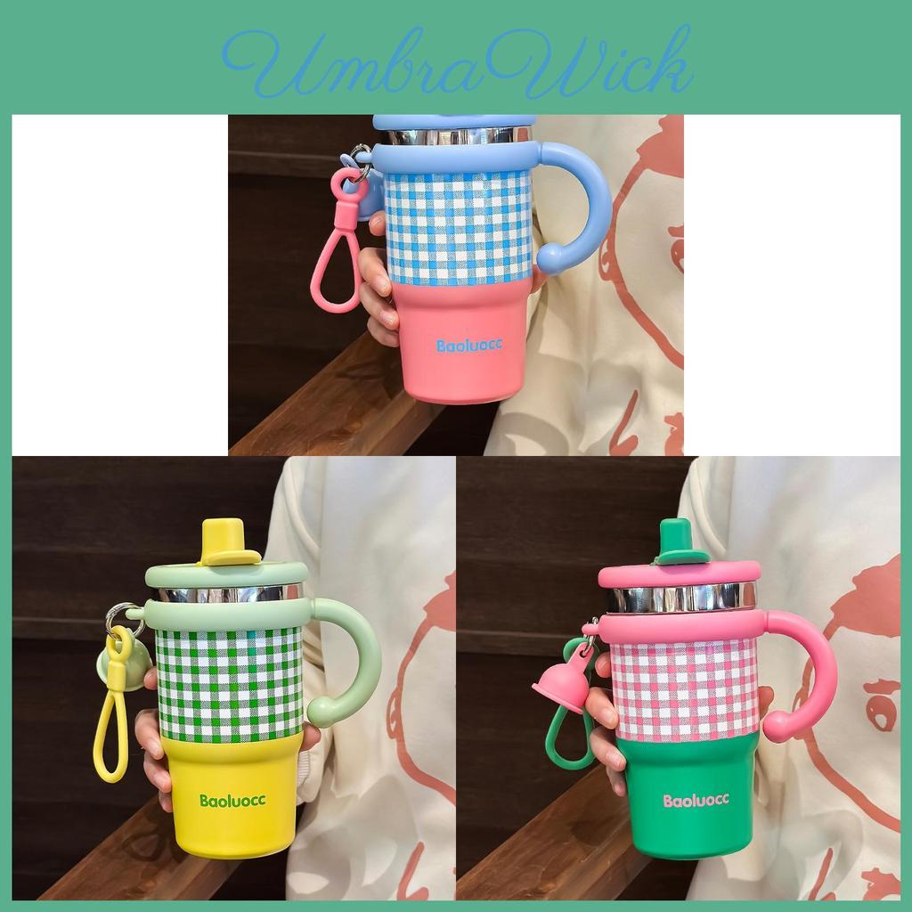 Plaid 600ml Stainless Steel Coffee Cup With Handle And Leakproof Lid For Commuting