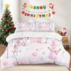 3Pcs Christmas Print Quilt Set Gingerbread House Pink Snowman Winter Bedding Soft Cozy Bedclothes Sweet Bedroom Decoration
