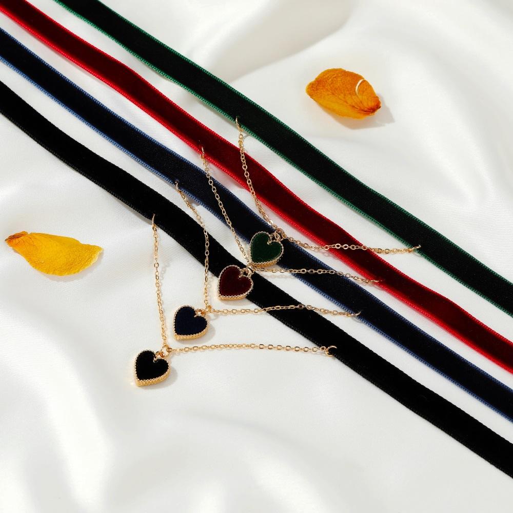 Fashion Korean Flannel Sexy Short Love Pendant Necklace for Women Black Two-layer Choker Party Jewelry Gift