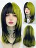 Synthetic Short Straight Green Black Layered Mix Wig With Bangs Women Fluffy Lolita Cosplay Hair Wig For Daily Party