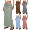 Boho Style Maxi Skirt High Waist Adjustable Drawstring Long Skirt with Back Split Design Solid Color Office Lady Skirt