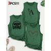 Music-themed letter and heart combination gift print pattern round neck3Pack of sleeveless vests for women in spring, summer, and autumn
