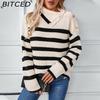 Striped Pullover Women's Knitwear Autumn/Winter Casual Button-Up Sweater