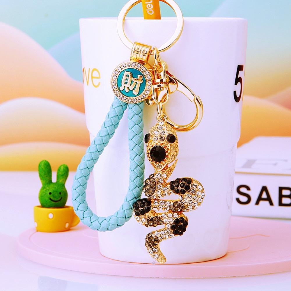 Fortune Rhinestone Snake Keychain Exquisite Women's Bag Pendant Cute Snake Lucky Pendant  Couple