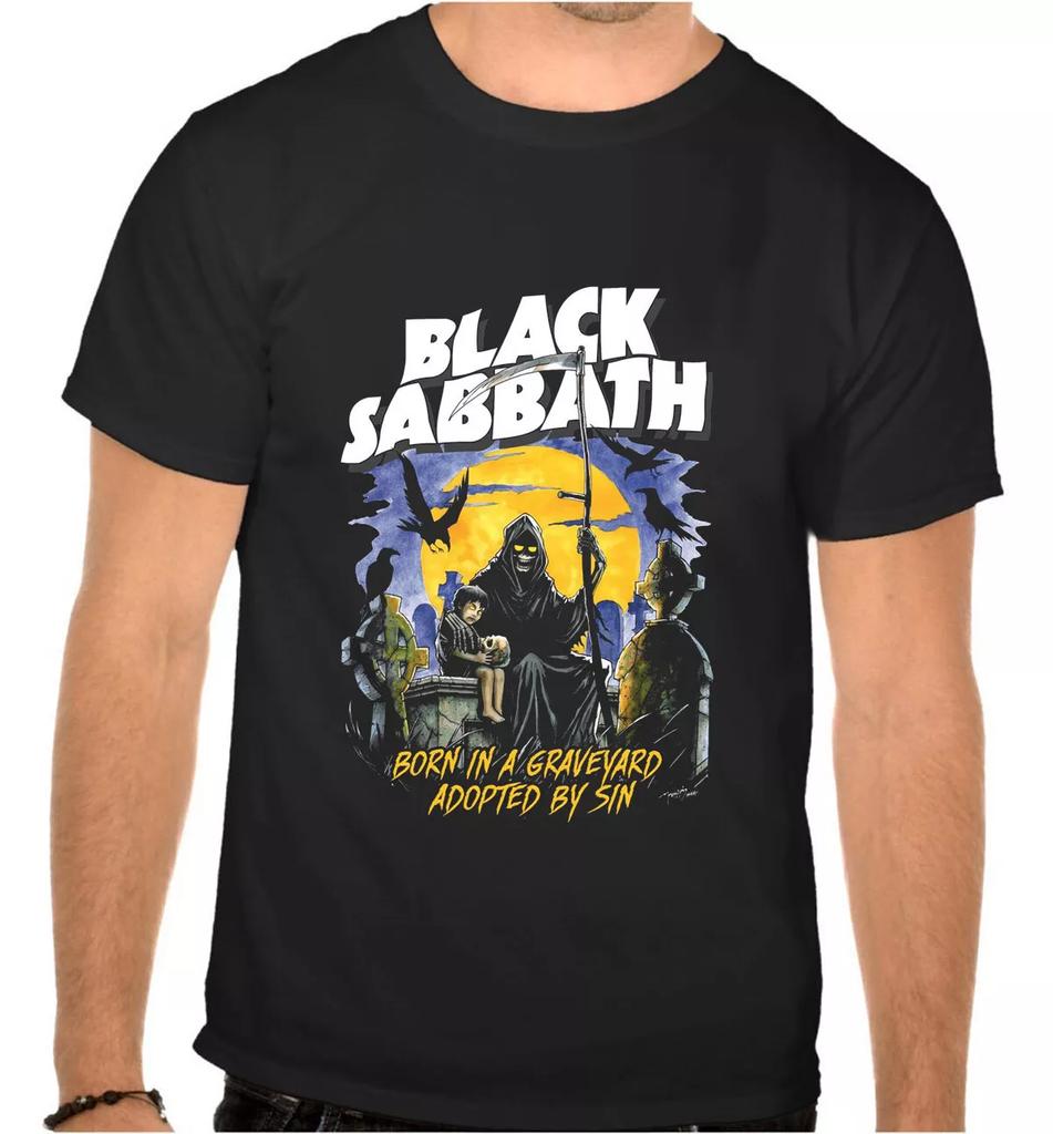 Black Sabbath Рок-музыка Логотип ЧЕРНАЯ Футболка - 1044-