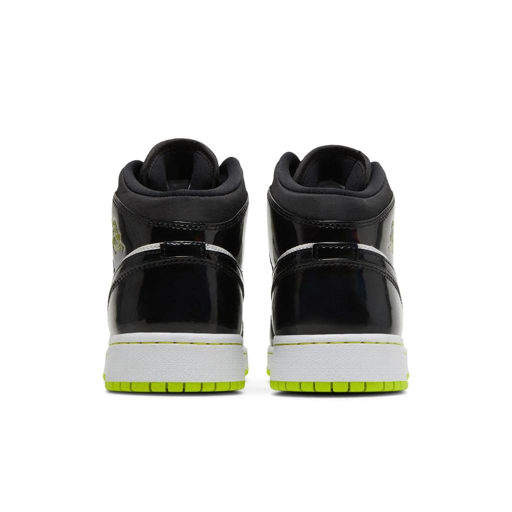Air Jordan 1 Mid SE Grade School 'Black Cyber' (Unisex) Black / Cyber-White-Mystic Green Kids' Basketball Shoes BQ6931 003
