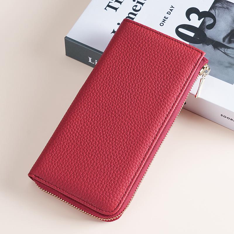 Женский кошелек из натуральной кожи с защитой от кражи RFID на молнии — длинный, модный, карманный дизайн с отделением для телефона и мелочи