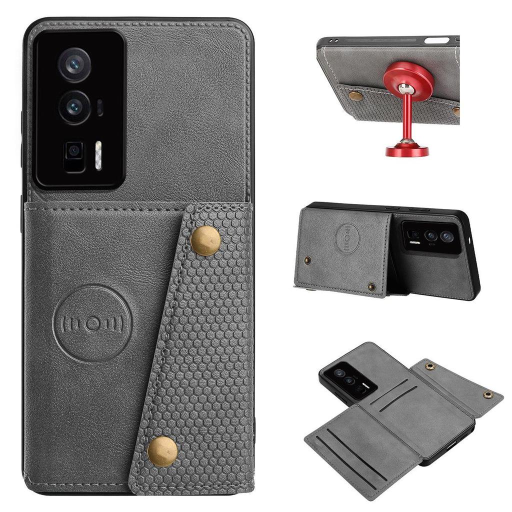 Кошелек-чехол из ПУ-кожи для Xiaomi POCO F5 Pro, с несколькими слотами для карт, двойной металлической кнопкой-застежкой, противоударный, полнотелый защитный чехол