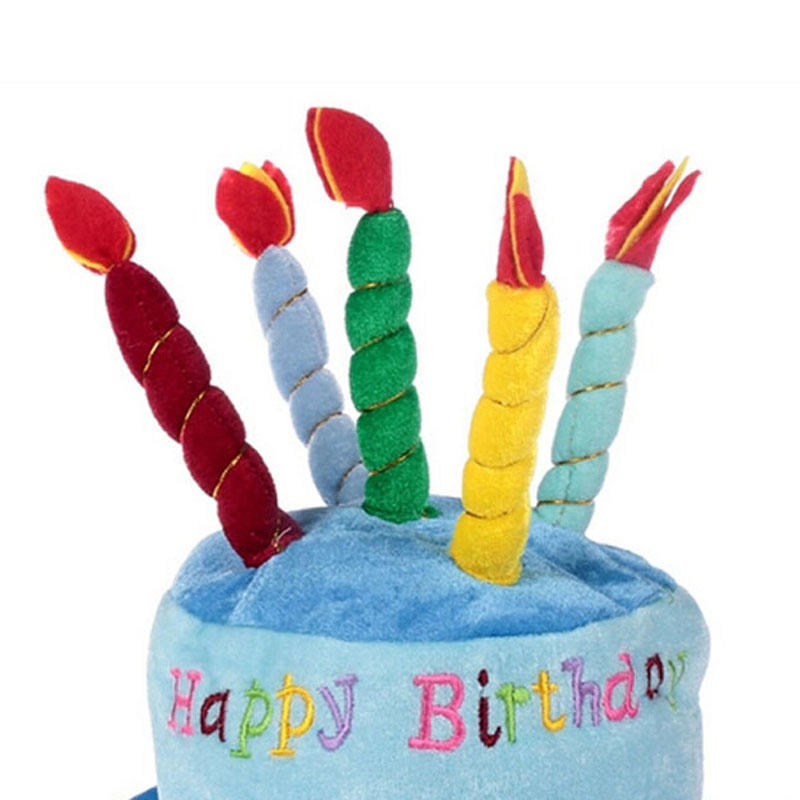 Happy Birthday Cake Hat Cute Fabric Birthday Hat with Plush Candles for Unisex Adult Party Novelty Decorations