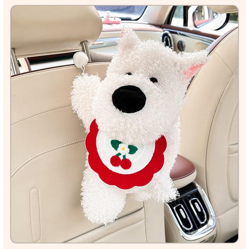 Cute Cartoon Dog Shape Plush Hanging Tissue Box For Car And Home Use