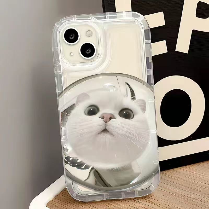 Смешной широкоугольный чехол с мордочкой кота для iPhone 17 16 15 14 13 12 11 Pro Max Милый 3D креативный прозрачный мягкий ТПУ противоударный чехол Funda