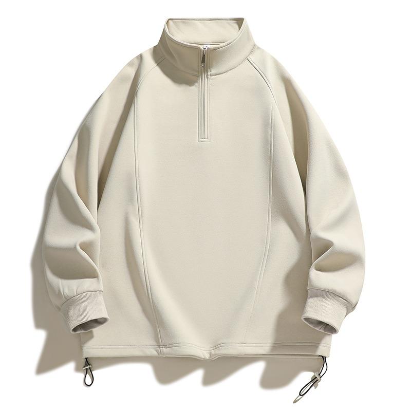 Пуловер на молнии с длинным рукавом, однотонный, с высоким воротником, на кулиске, спортивный, повседневный, свободный топ для мужчин