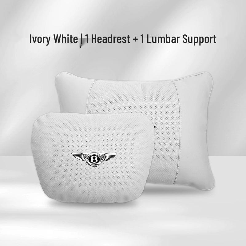 Genuine Leather Headrest, Lumbar Support, and Neck Pillow for Bentley Continental, Bentayga, Flying Spur, and Mulsanne Interiors.