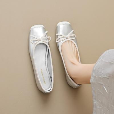 Французские одинарные туфли женские летние балетки на плоской подошве с бантом на мягкой подошве туфли бабушки